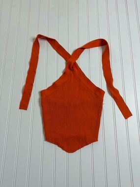 Windsor Orange Ribbed Halter Tie Crop Top